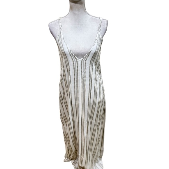 Elan White & gold striped deep v neck maxi sundress made in India size small - Picture 1 of 10